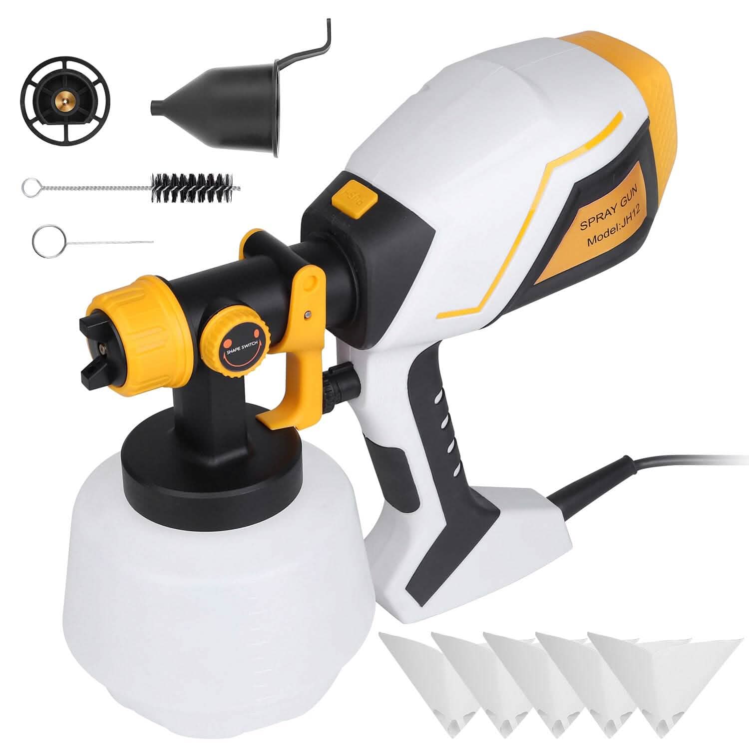 Pistolet à Peinture Électrique HVLP avec Différents Motifs de Pulvérisation Réservoir Détachable 1200ML