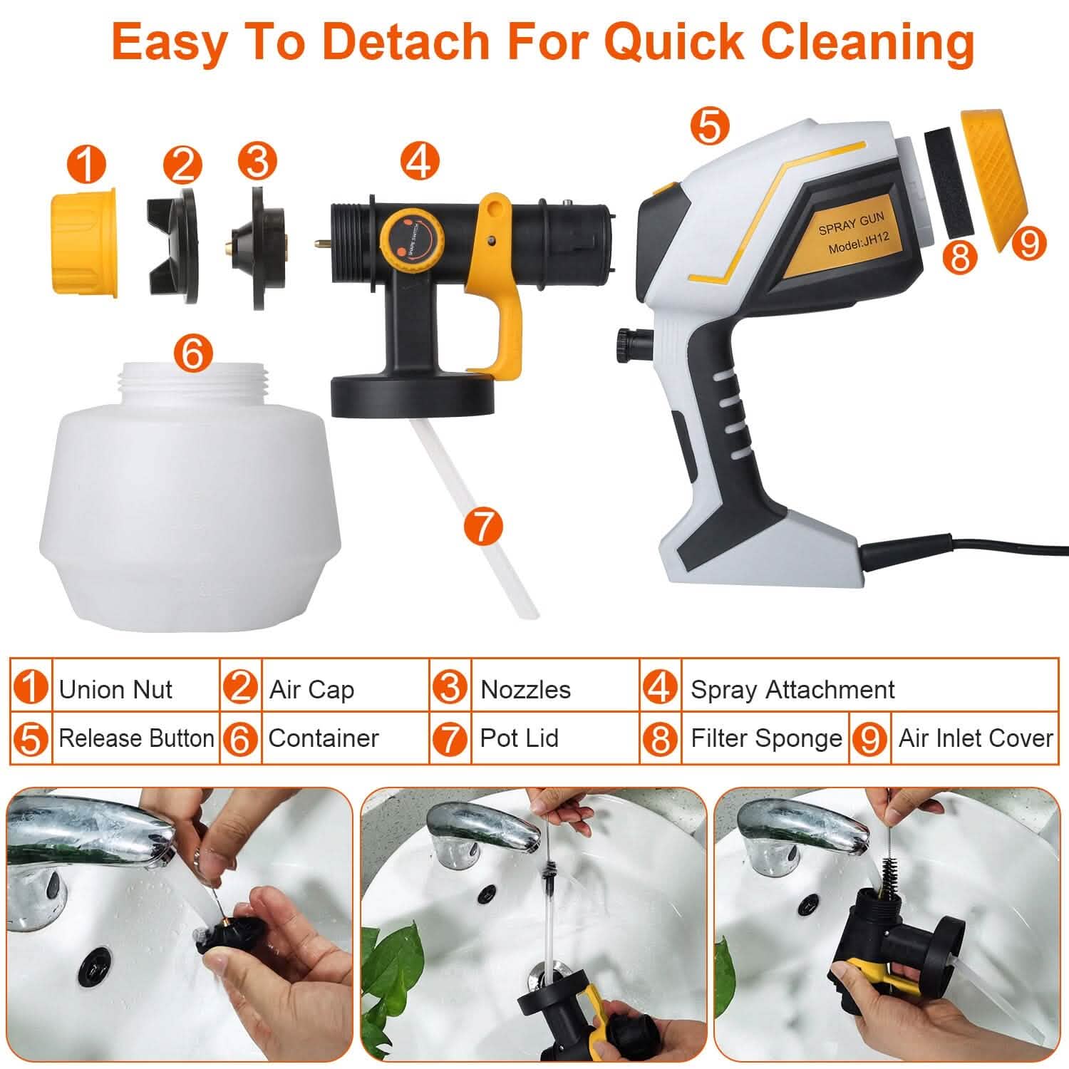 Pistolet à Peinture Électrique HVLP avec Différents Motifs de Pulvérisation Réservoir Détachable 1200ML