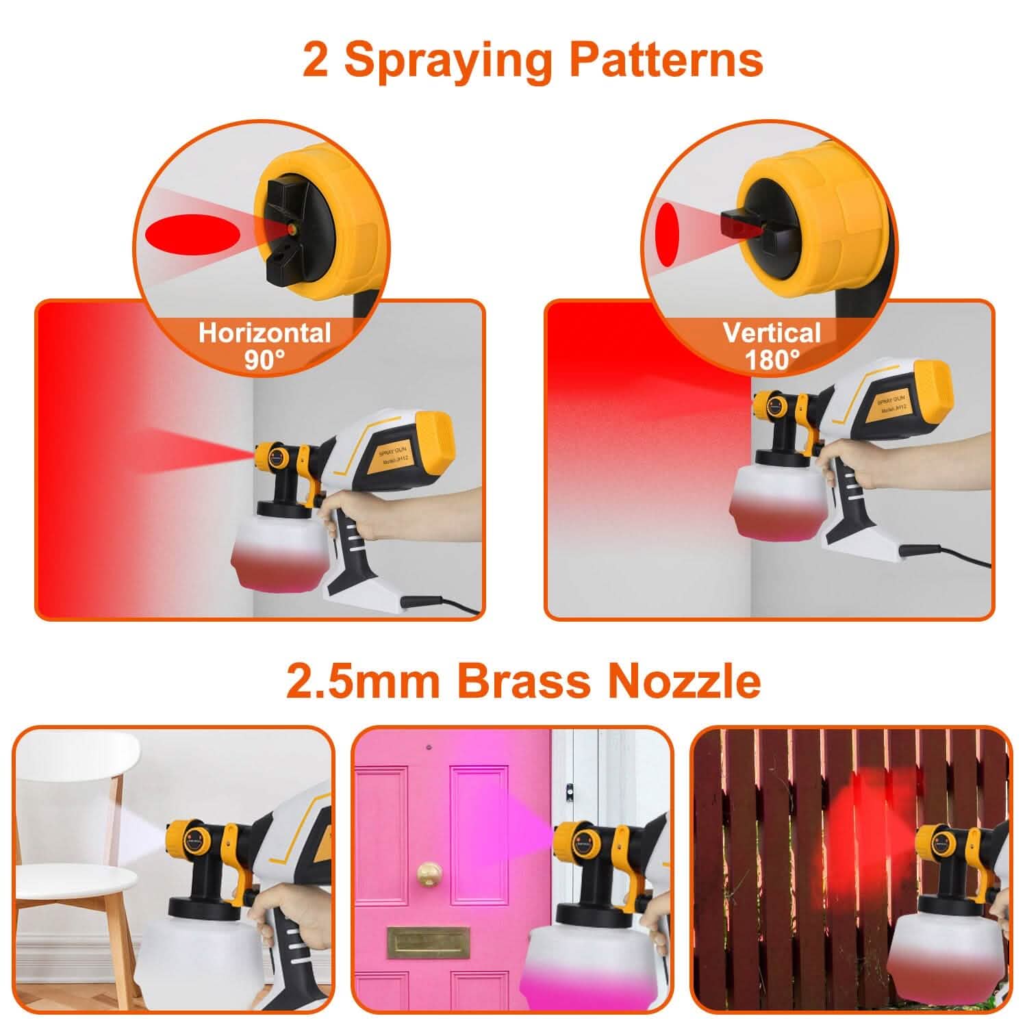 Pistolet à Peinture Électrique HVLP avec Différents Motifs de Pulvérisation Réservoir Détachable 1200ML