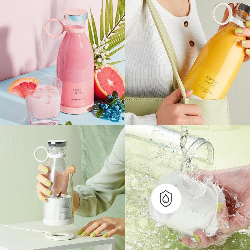 Mélangeur Électrique Portable Bouteille de Jus en Verre Presse-Agrumes Fruits Frais USB Multifonctionnel Mixeur de Fraises d'Agrumes et de Milkshakes Mini Tasse de Presse-Agrumes Électrique Portable Rechargeable par USB, Mixeur Compact Multi-Fonctionnel
