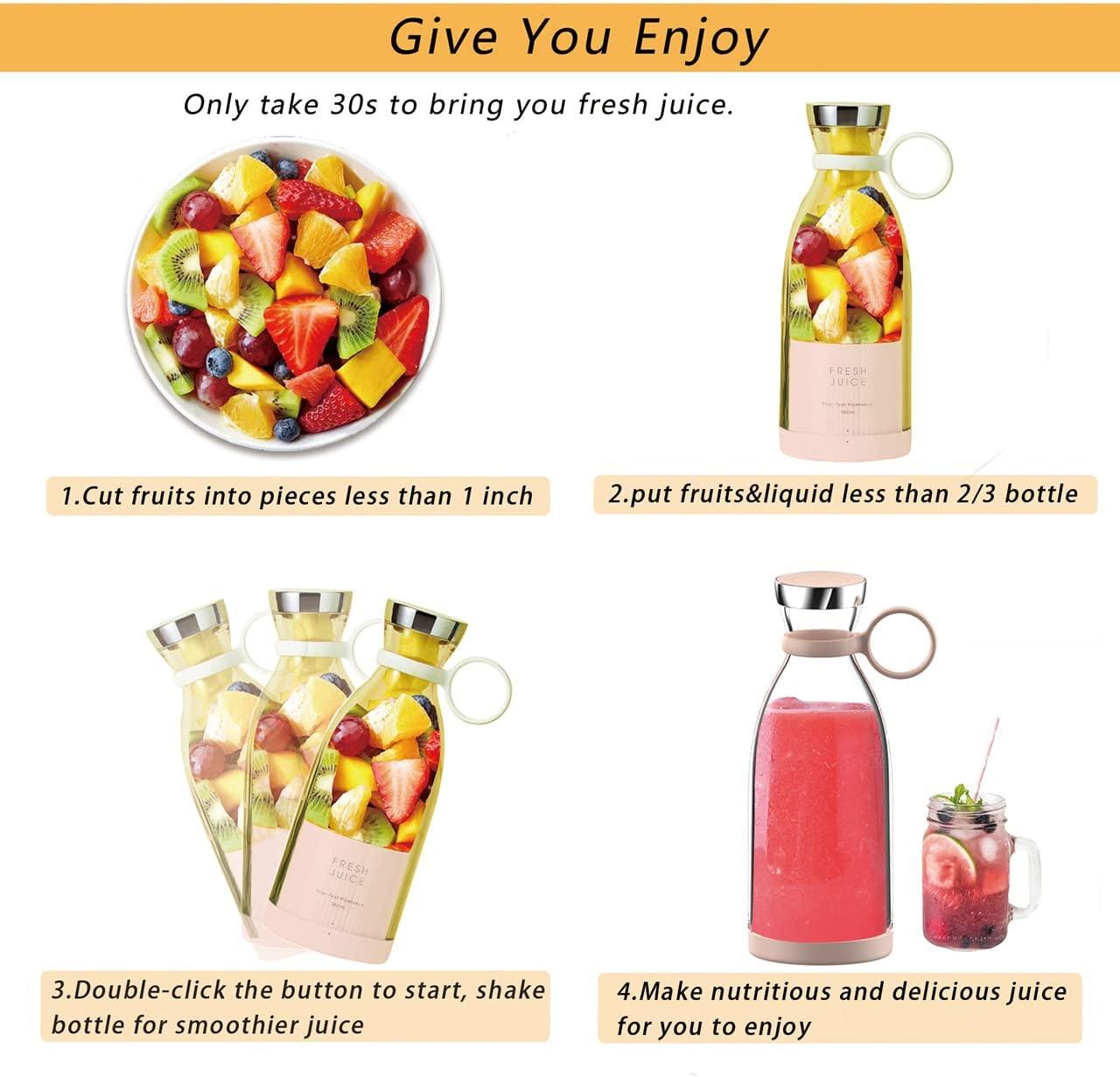 Mélangeur Électrique Portable Bouteille de Jus en Verre Presse-Agrumes Fruits Frais USB Multifonctionnel Mixeur de Fraises d'Agrumes et de Milkshakes Mini Tasse de Presse-Agrumes Électrique Portable Rechargeable par USB, Mixeur Compact Multi-Fonctionnel