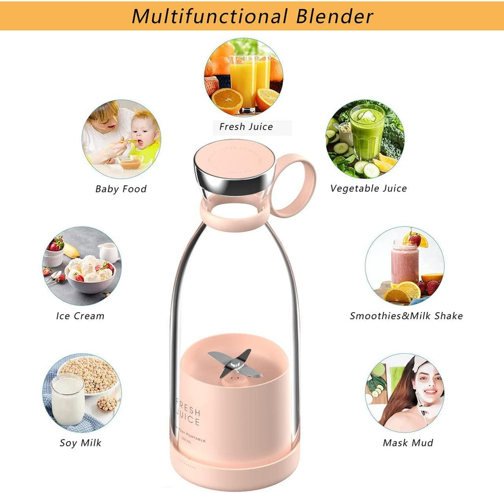 Mélangeur Électrique Portable Bouteille de Jus en Verre Presse-Agrumes Fruits Frais USB Multifonctionnel Mixeur de Fraises d'Agrumes et de Milkshakes Mini Tasse de Presse-Agrumes Électrique Portable Rechargeable par USB, Mixeur Compact Multi-Fonctionnel