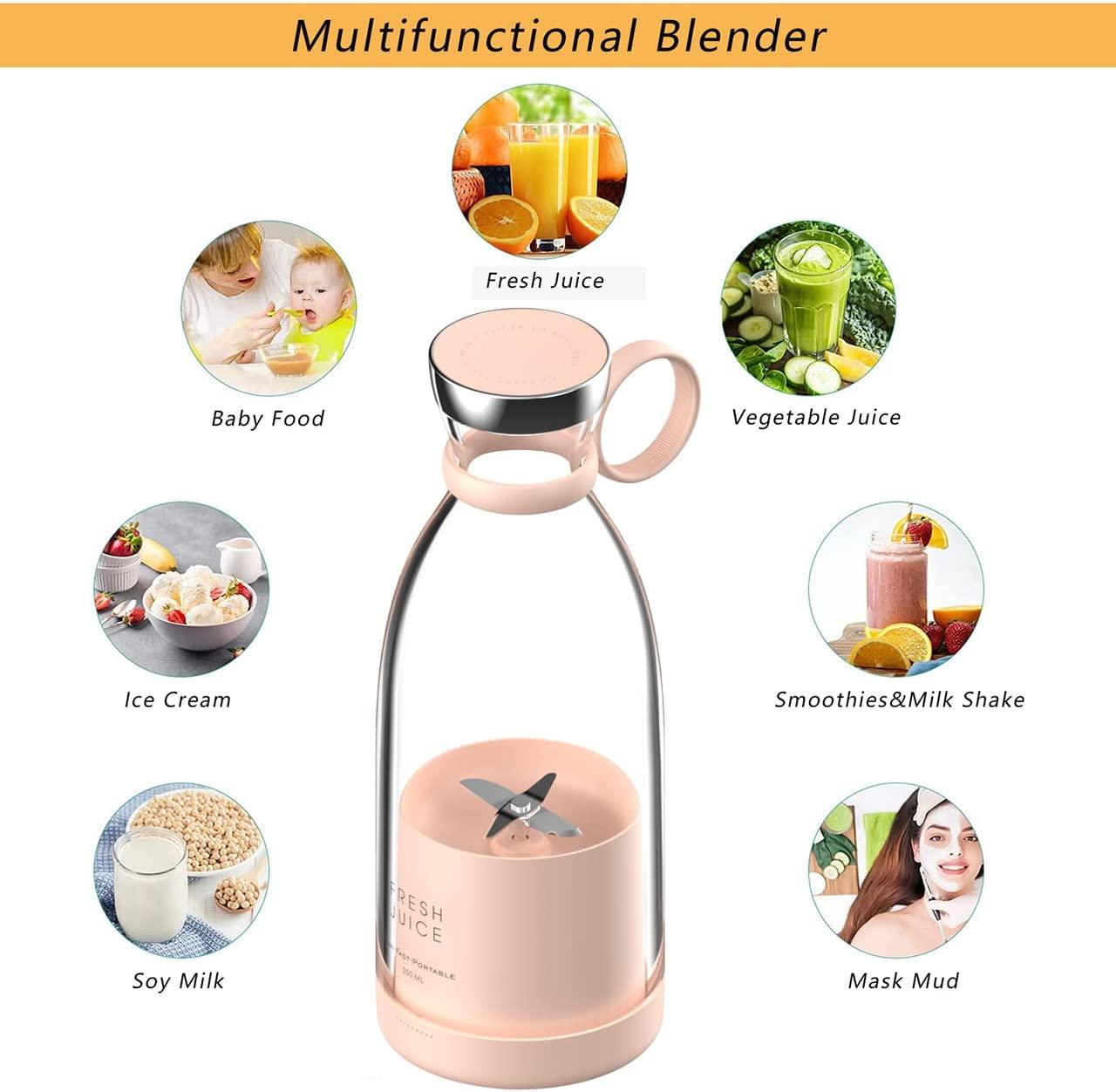 Mélangeur Électrique Portable Bouteille de Jus en Verre Presse-Agrumes Fruits Frais USB Multifonctionnel Mixeur de Fraises d'Agrumes et de Milkshakes Mini Tasse de Presse-Agrumes Électrique Portable Rechargeable par USB, Mixeur Compact Multi-Fonctionnel