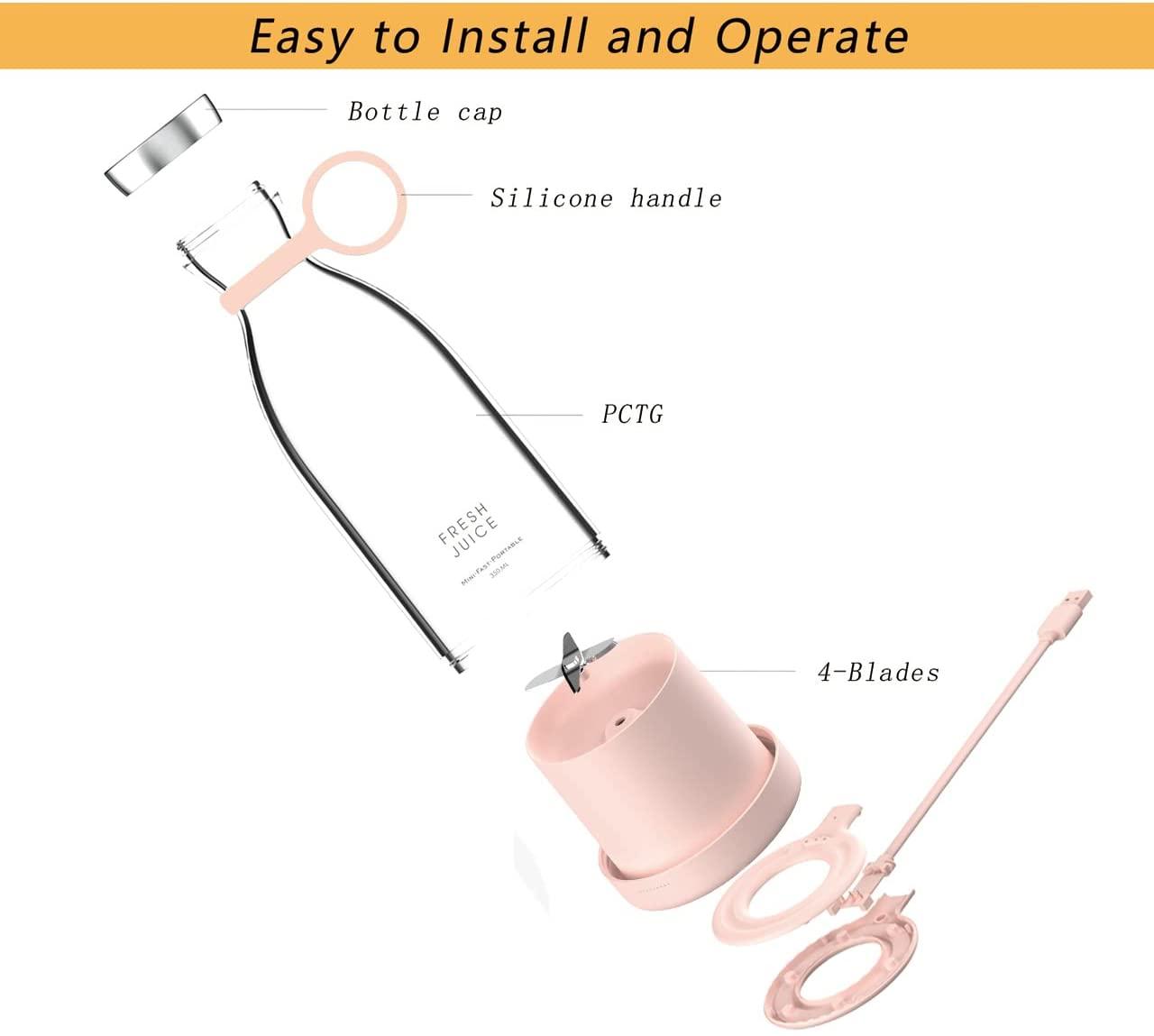 Mélangeur Électrique Portable Bouteille de Jus en Verre Presse-Agrumes Fruits Frais USB Multifonctionnel Mixeur de Fraises d'Agrumes et de Milkshakes Mini Tasse de Presse-Agrumes Électrique Portable Rechargeable par USB, Mixeur Compact Multi-Fonctionnel