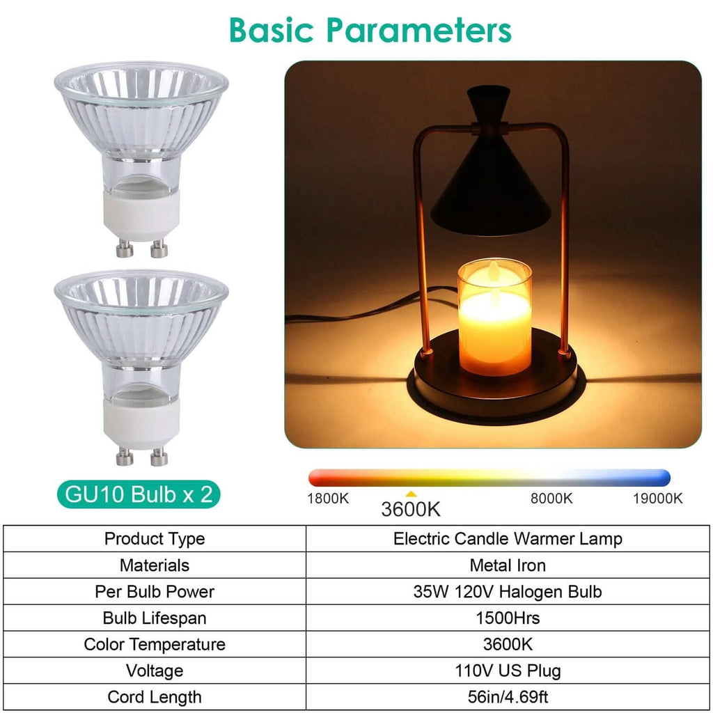 Lampe chauffante électrique pour cire fondue, intensité variable, avec 2 ampoules GU10