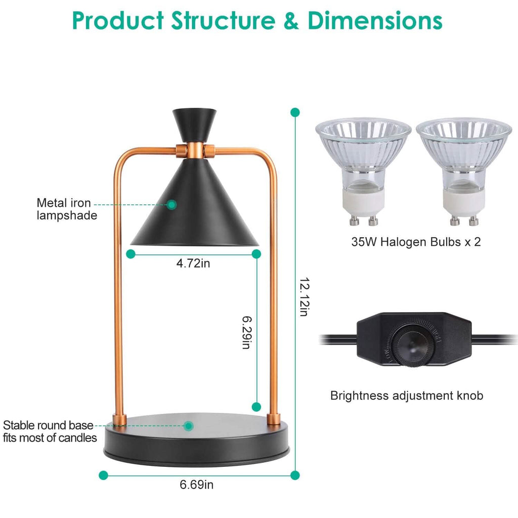 Lampe chauffante électrique pour cire fondue, intensité variable, avec 2 ampoules GU10