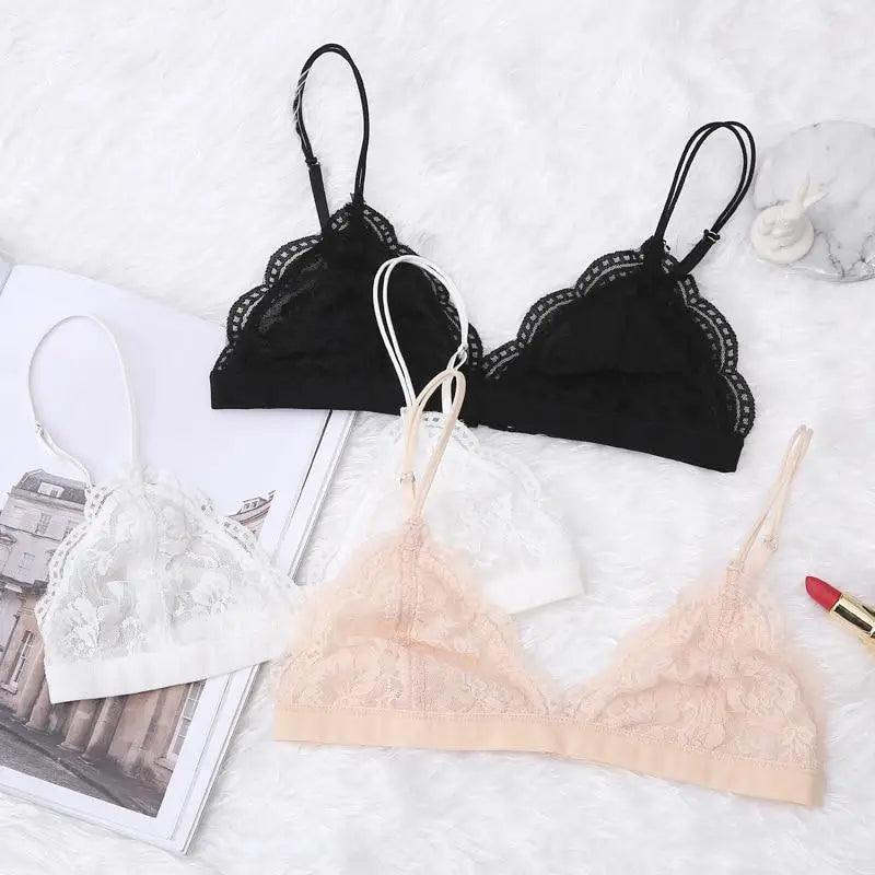 Soutien-gorge triangle fin en dentelle élégante pour femme, lingerie sans armature, transparente, de couleur unie blanc/noir