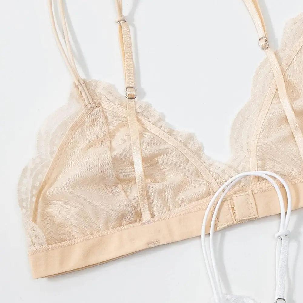 Soutien-gorge triangle fin en dentelle élégante pour femme, lingerie sans armature, transparente, de couleur unie blanc/noir