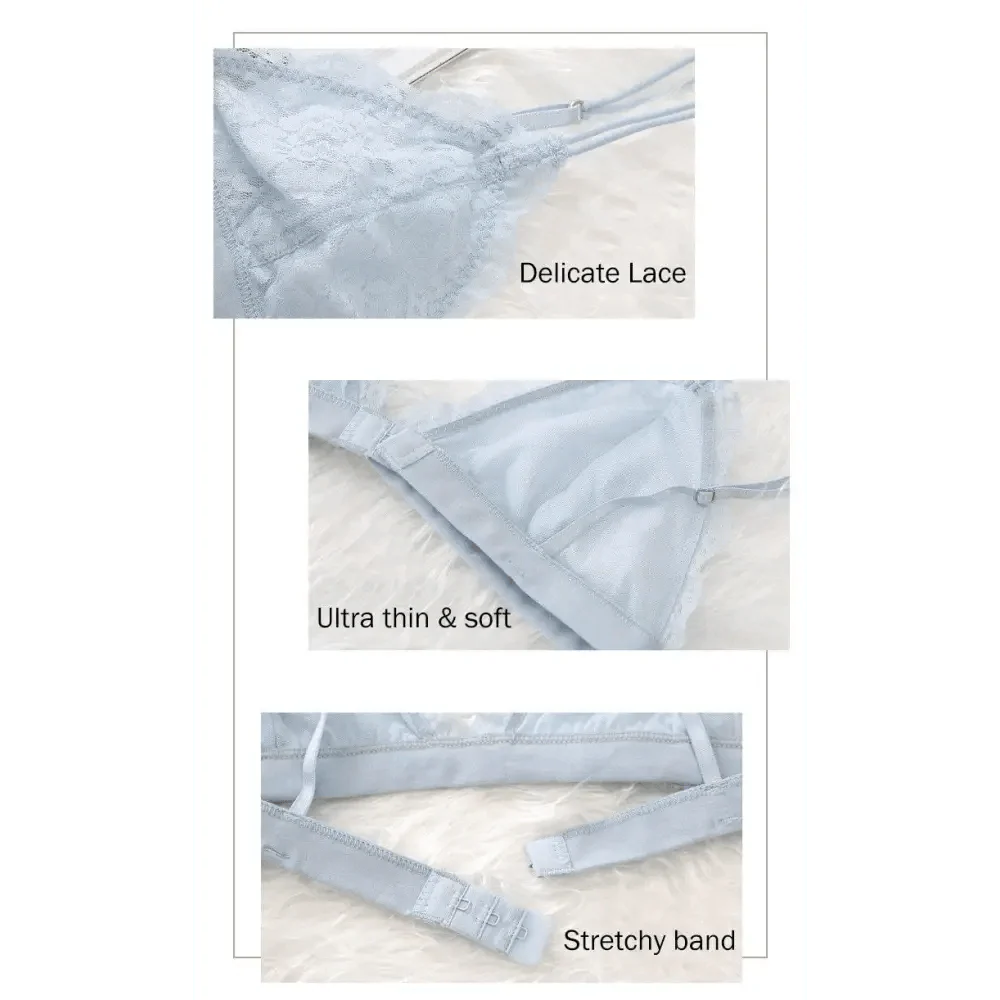 Soutien-gorge triangle fin en dentelle élégante pour femme, lingerie sans armature, transparente, de couleur unie blanc/noir