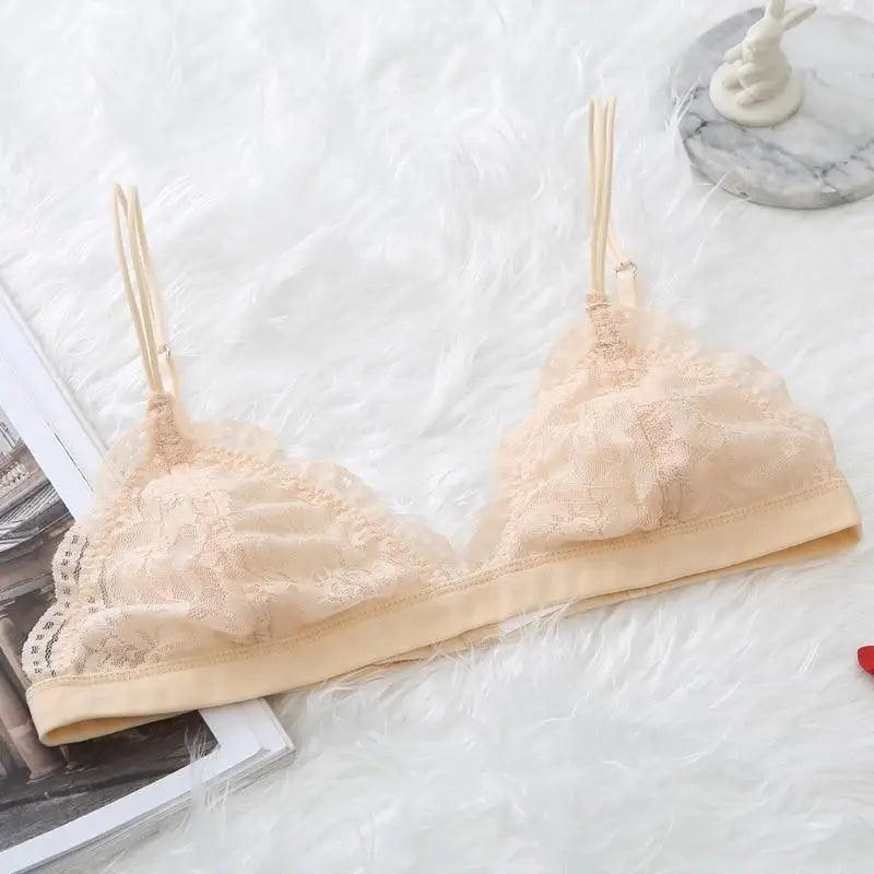 Soutien-gorge triangle fin en dentelle élégante pour femme, lingerie sans armature, transparente, de couleur unie blanc/noir