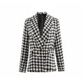 Élégance Femme Vestes en tweed à la mode Dames de bureau Manteaux à carreaux pied-de-poule à pompons noirs Manteau épais vintage d'automne Filles chic