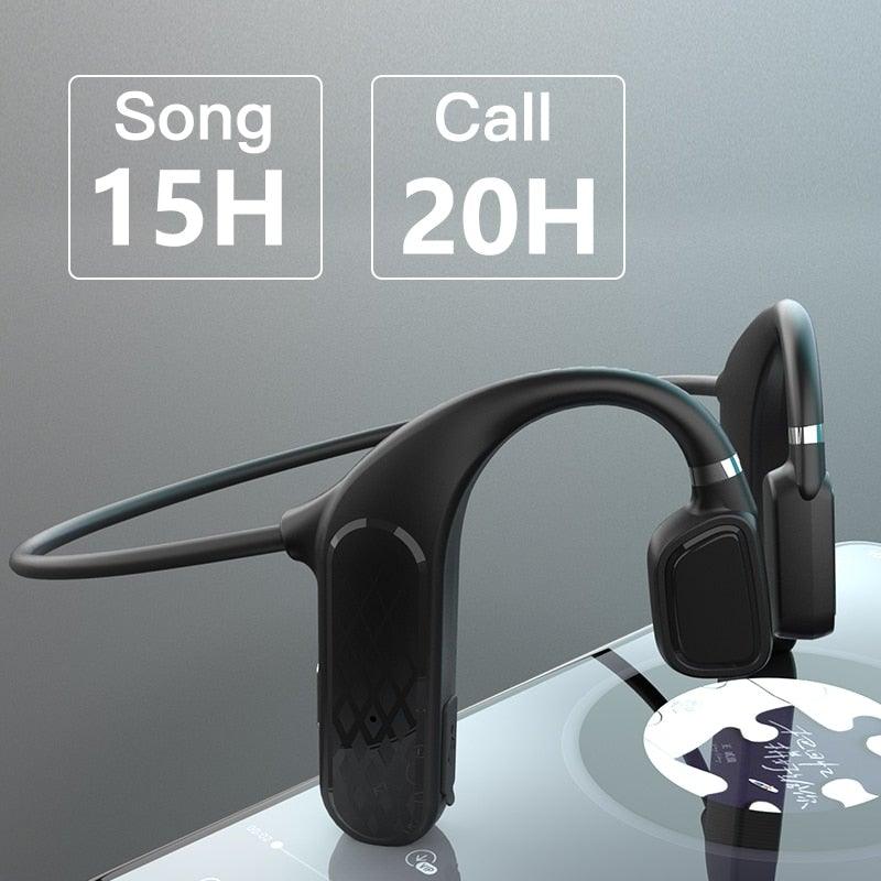 Élégants écouteurs sans fil noirs pour l'entraînement et la course à pied, écouteurs Bluetooth avec micro gris, casque Bluetooth 5.0 à conduction osseuse étanche, casque de sport, casques Bluetooth, conception mains libres pour la musique