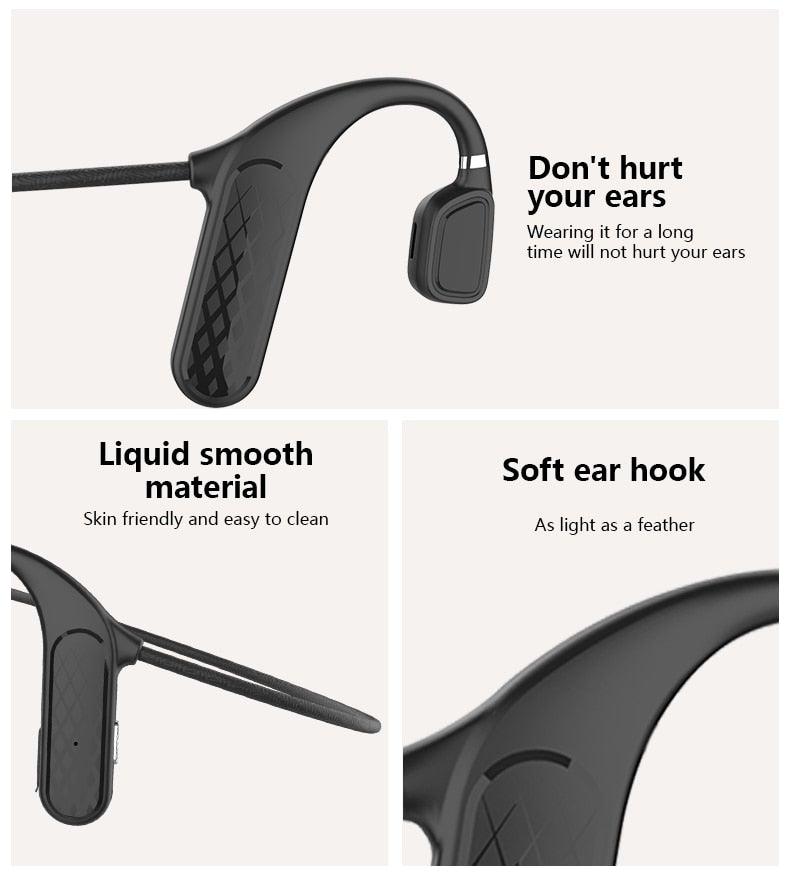 Élégants écouteurs sans fil noirs pour l'entraînement et la course à pied, écouteurs Bluetooth avec micro gris, casque Bluetooth 5.0 à conduction osseuse étanche, casque de sport, casques Bluetooth, conception mains libres pour la musique