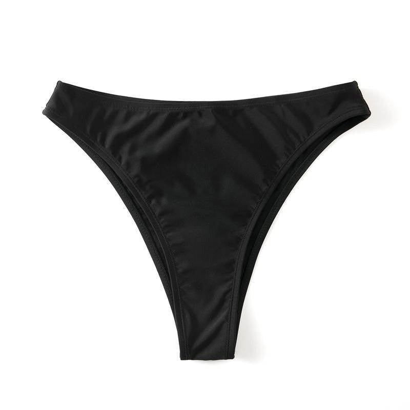 Ensemble de bikinis noirs élégants taille haute, maillot de bain à volants épaule dénudée pour l'été et le printemps, maillot de bain push-up pour femmes, bikini avec anneau et jupe de plage