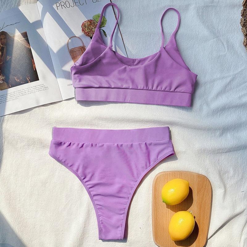 Maillot de bain bikini taille haute noir élégant pour femmes, maillots de bain push-up, bikini brillant épissé, maillots de bain taille haute, ensemble bikini pour femmes, maillot de bain deux pièces push-up taille haute pour filles