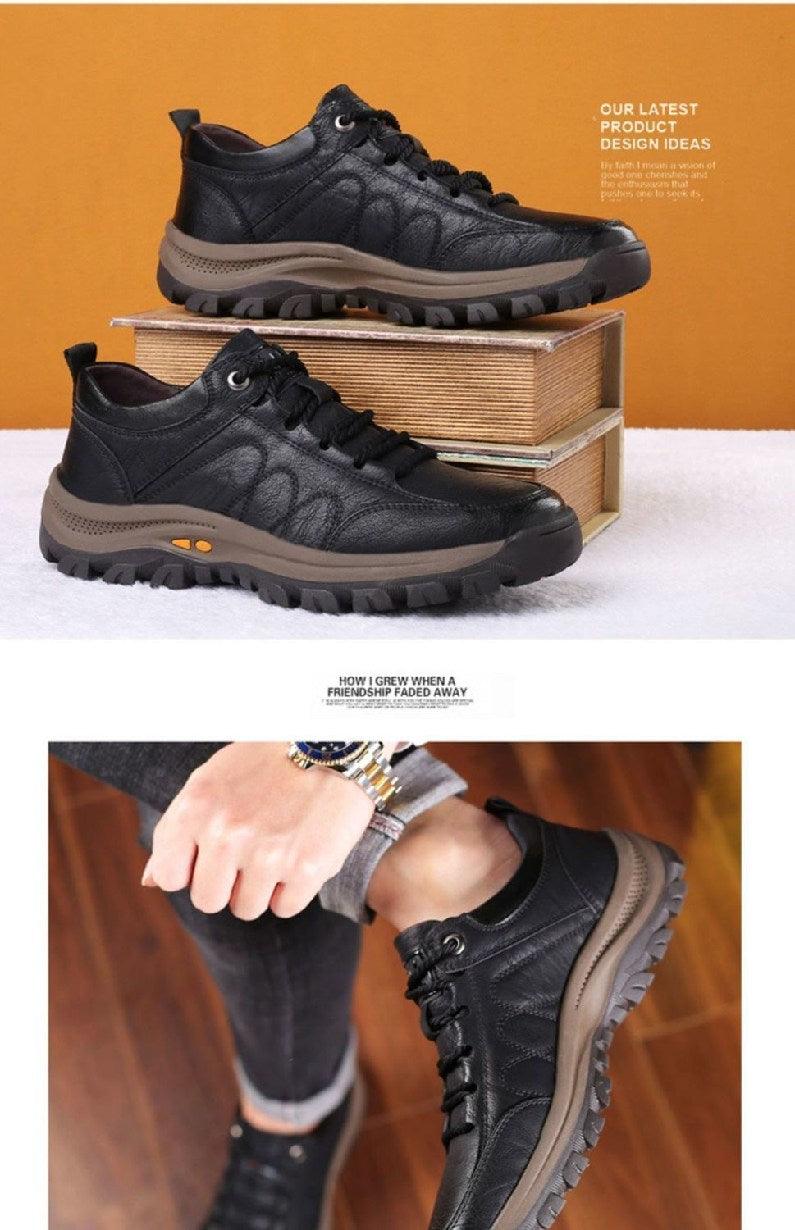 Bottes Habillées Élégantes en Cuir Noir pour Hommes, Sneakers d'Hiver à Plateforme Sans Lacets, Chaussures de Sécurité à Séchage Rapide, Chaussures Tactiques, Sneakers Confortables, Randonnée, Légères, Moto, Montagne, Course, Bottes Courtes