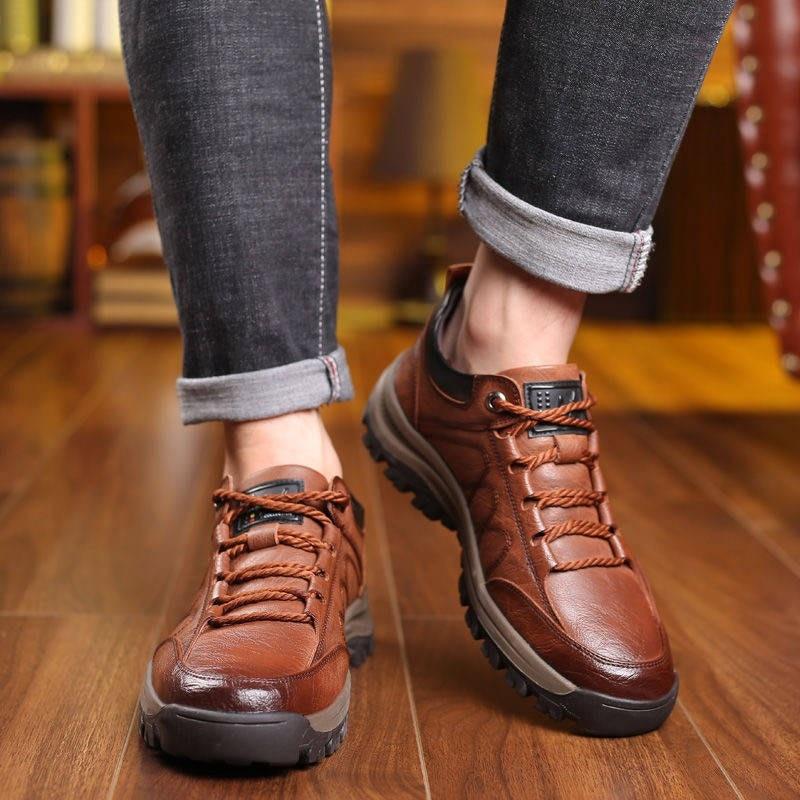 Bottes Habillées Élégantes en Cuir Noir pour Hommes, Sneakers d'Hiver à Plateforme Sans Lacets, Chaussures de Sécurité à Séchage Rapide, Chaussures Tactiques, Sneakers Confortables, Randonnée, Légères, Moto, Montagne, Course, Bottes Courtes
