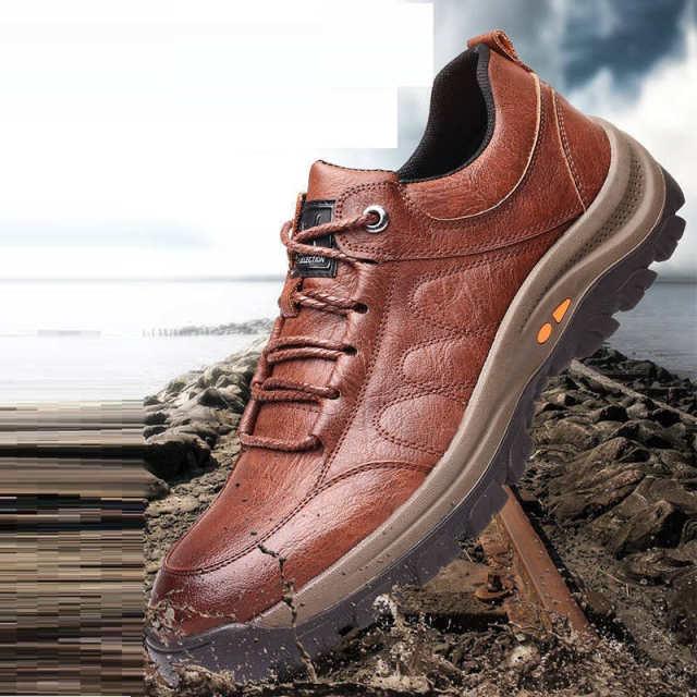 Bottes Habillées Élégantes en Cuir Noir pour Hommes, Sneakers d'Hiver à Plateforme Sans Lacets, Chaussures de Sécurité à Séchage Rapide, Chaussures Tactiques, Sneakers Confortables, Randonnée, Légères, Moto, Montagne, Course, Bottes Courtes