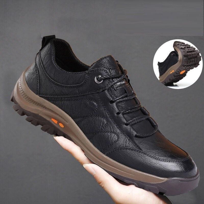Bottes Habillées Élégantes en Cuir Noir pour Hommes, Sneakers d'Hiver à Plateforme Sans Lacets, Chaussures de Sécurité à Séchage Rapide, Chaussures Tactiques, Sneakers Confortables, Randonnée, Légères, Moto, Montagne, Course, Bottes Courtes