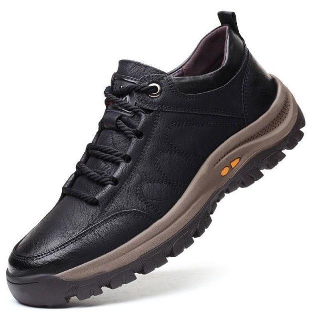 Bottes Habillées Élégantes en Cuir Noir pour Hommes, Sneakers d'Hiver à Plateforme Sans Lacets, Chaussures de Sécurité à Séchage Rapide, Chaussures Tactiques, Sneakers Confortables, Randonnée, Légères, Moto, Montagne, Course, Bottes Courtes