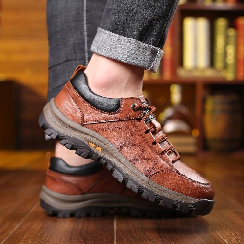 Bottes Habillées Élégantes en Cuir Noir pour Hommes, Sneakers d'Hiver à Plateforme Sans Lacets, Chaussures de Sécurité à Séchage Rapide, Chaussures Tactiques, Sneakers Confortables, Randonnée, Légères, Moto, Montagne, Course, Bottes Courtes