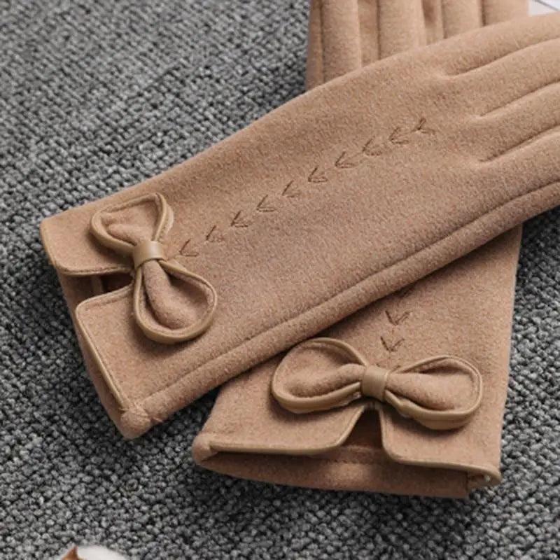 Gants élégants noirs d'hiver chauds pour femmes taille unique style noeud décontractés à la mode pour l'extérieur