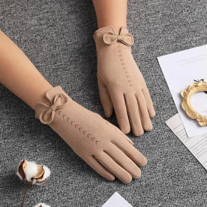 Gants élégants noirs d'hiver chauds pour femmes taille unique style noeud décontractés à la mode pour l'extérieur