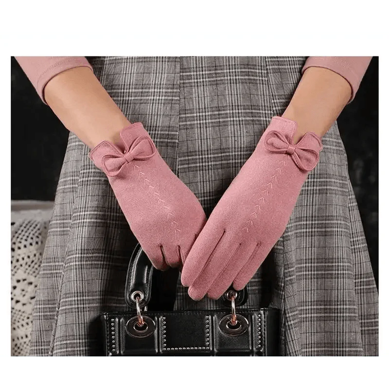 Gants élégants noirs d'hiver chauds pour femmes taille unique style noeud décontractés à la mode pour l'extérieur