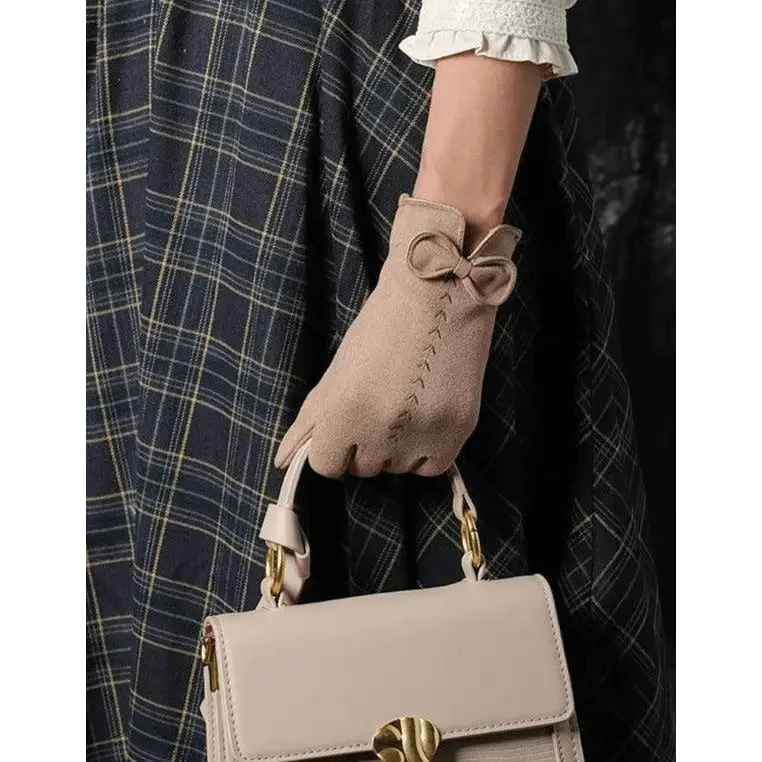 Gants élégants noirs d'hiver chauds pour femmes taille unique style noeud décontractés à la mode pour l'extérieur