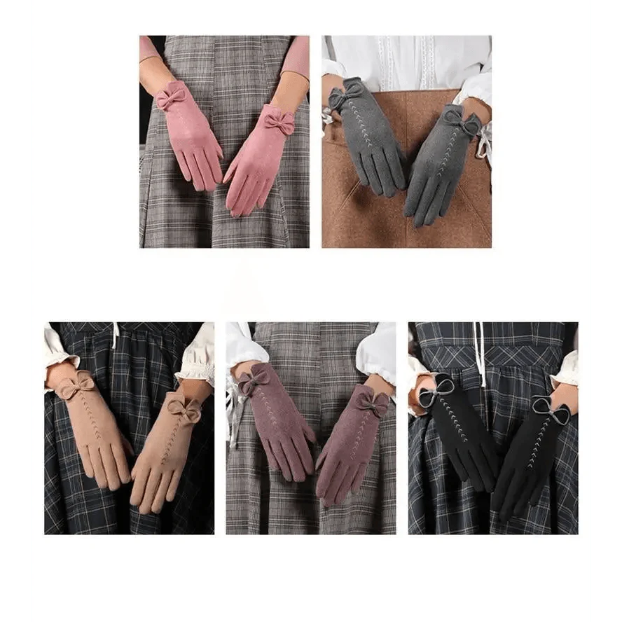 Gants élégants noirs d'hiver chauds pour femmes taille unique style noeud décontractés à la mode pour l'extérieur