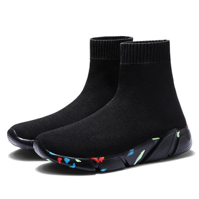 Baskets élégantes noires pour femmes, baskets sans lacets extensibles noires pour femmes, chaussures de marche légères et respirantes, chaussures de course, baskets de sport décontractées en maille pour l'entraînement