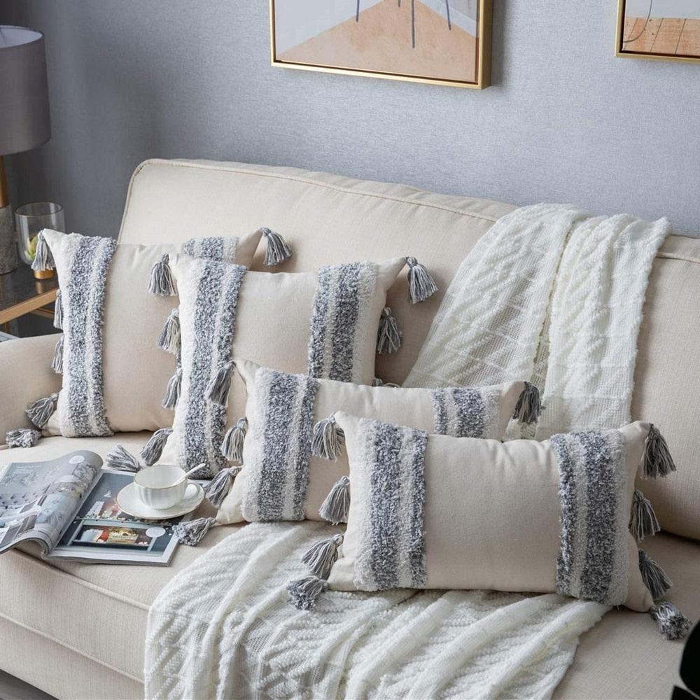 Housse de coussin élégante, Housses de coussin décoratives bohèmes en coton tissé, Housse de coussin pour salon, chambre à coucher, Taie d'oreiller, Décoration nordique d'automne