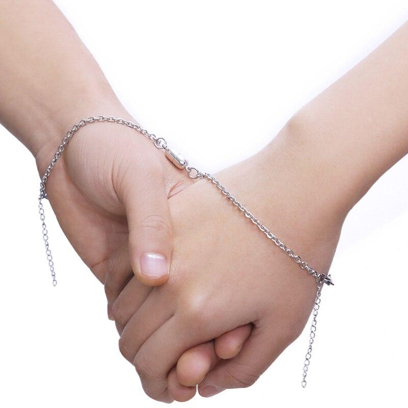 Bracelet magnétique élégant en forme de cœur pour couples, bracelets magnétiques en acier inoxydable pour couples, bracelets longue distance tactiles, bracelets assortis en forme de cœur, ensemble de bracelets ajustables en acier inoxydable, cadeau