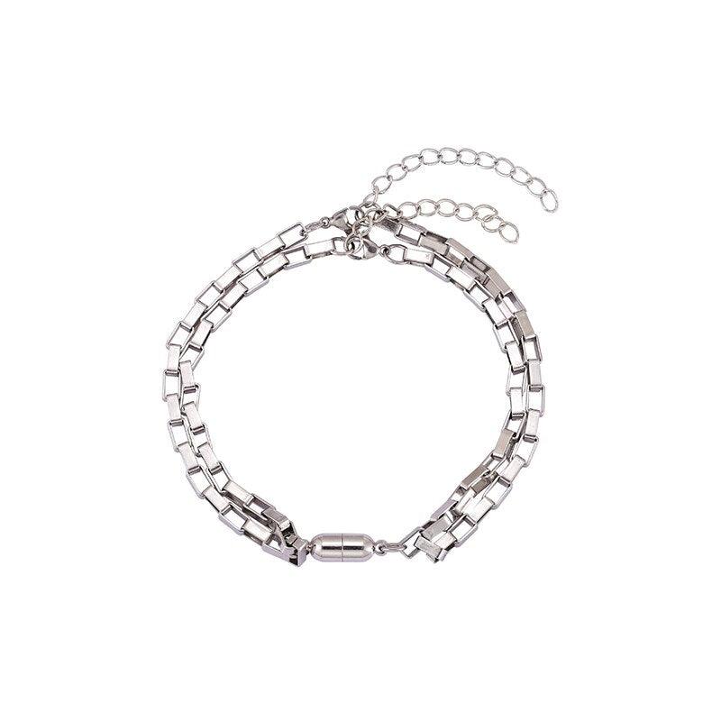 Bracelet magnétique élégant en forme de cœur pour couples, bracelets magnétiques en acier inoxydable pour couples, bracelets longue distance tactiles, bracelets assortis en forme de cœur, ensemble de bracelets ajustables en acier inoxydable, cadeau