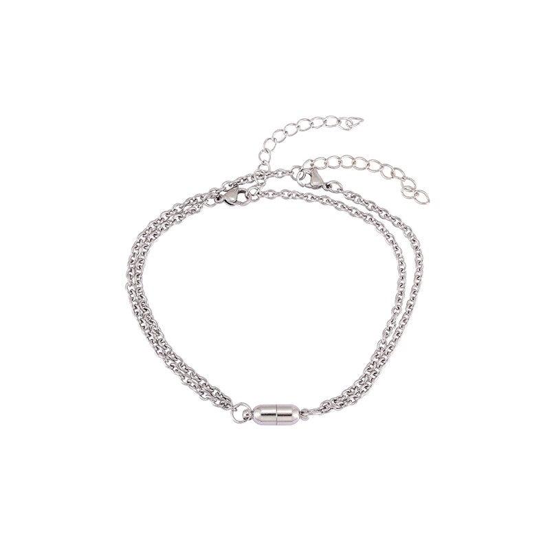 Bracelet magnétique élégant en forme de cœur pour couples, bracelets magnétiques en acier inoxydable pour couples, bracelets longue distance tactiles, bracelets assortis en forme de cœur, ensemble de bracelets ajustables en acier inoxydable, cadeau