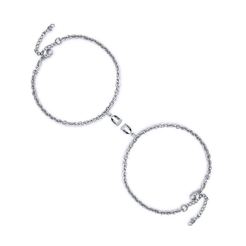 Bracelet magnétique élégant en forme de cœur pour couples, bracelets magnétiques en acier inoxydable pour couples, bracelets longue distance tactiles, bracelets assortis en forme de cœur, ensemble de bracelets ajustables en acier inoxydable, cadeau