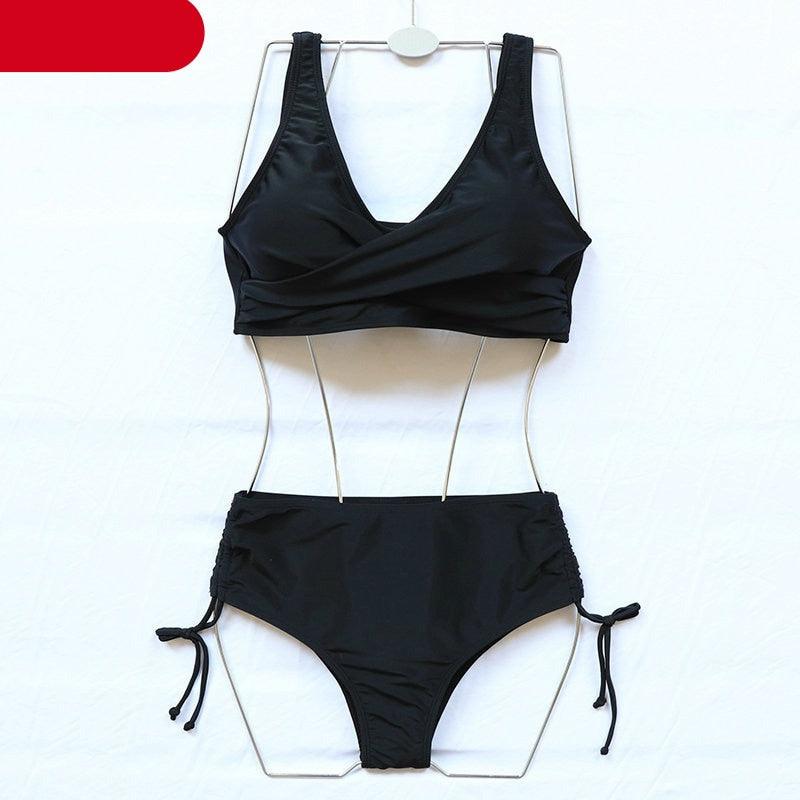 Ensemble de bikini élégant taille haute maillot de bain push-up pour femmes nouveau maillot de bain noir twist bikini taille haute pour femmes maillot de bain d'été 2 pièces à lacets à nouer devant