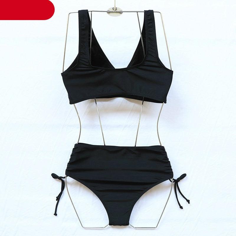 Ensemble de bikini élégant taille haute maillot de bain push-up pour femmes nouveau maillot de bain noir twist bikini taille haute pour femmes maillot de bain d'été 2 pièces à lacets à nouer devant