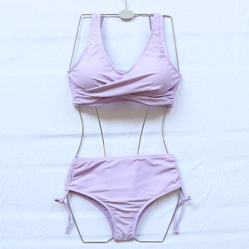 Ensemble de bikini élégant taille haute maillot de bain push-up pour femmes nouveau maillot de bain noir twist bikini taille haute pour femmes maillot de bain d'été 2 pièces à lacets à nouer devant