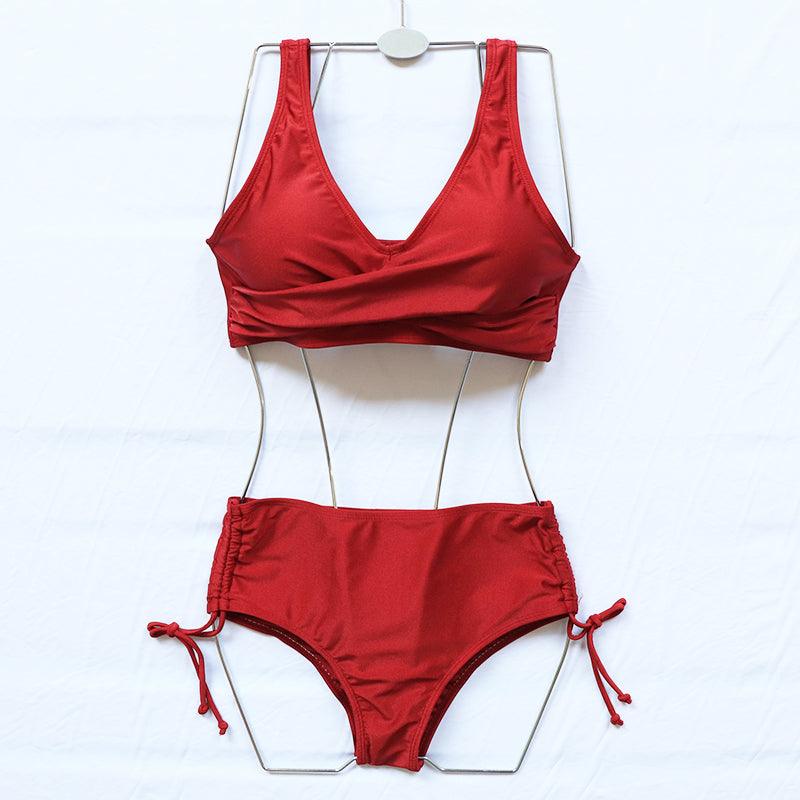 Ensemble de bikini élégant taille haute maillot de bain push-up pour femmes nouveau maillot de bain noir twist bikini taille haute pour femmes maillot de bain d'été 2 pièces à lacets à nouer devant