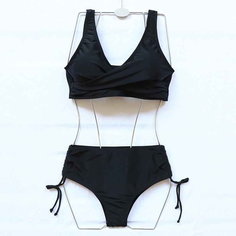 Ensemble de bikini élégant taille haute maillot de bain push-up pour femmes nouveau maillot de bain noir twist bikini taille haute pour femmes maillot de bain d'été 2 pièces à lacets à nouer devant