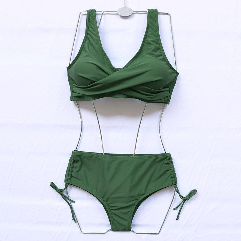 Ensemble de bikini élégant taille haute maillot de bain push-up pour femmes nouveau maillot de bain noir twist bikini taille haute pour femmes maillot de bain d'été 2 pièces à lacets à nouer devant