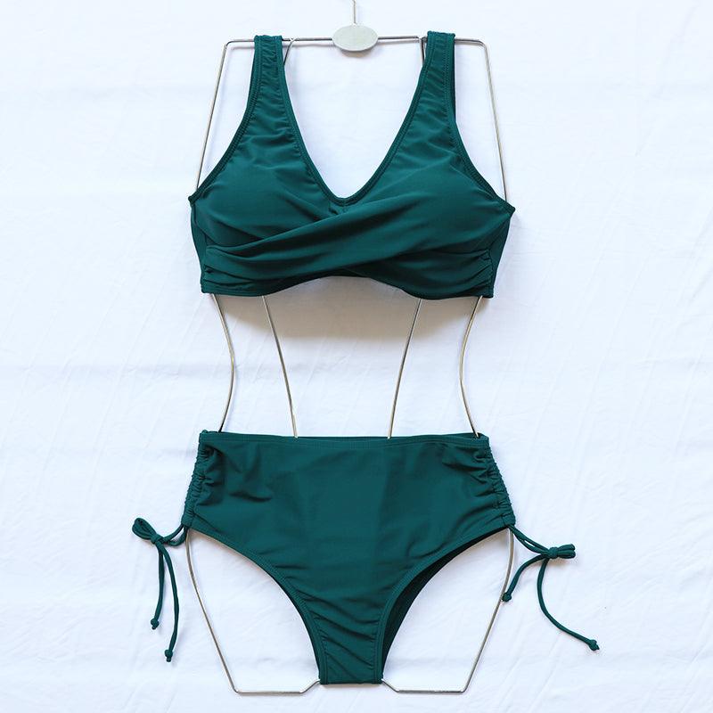 Ensemble de bikini élégant taille haute maillot de bain push-up pour femmes nouveau maillot de bain noir twist bikini taille haute pour femmes maillot de bain d'été 2 pièces à lacets à nouer devant