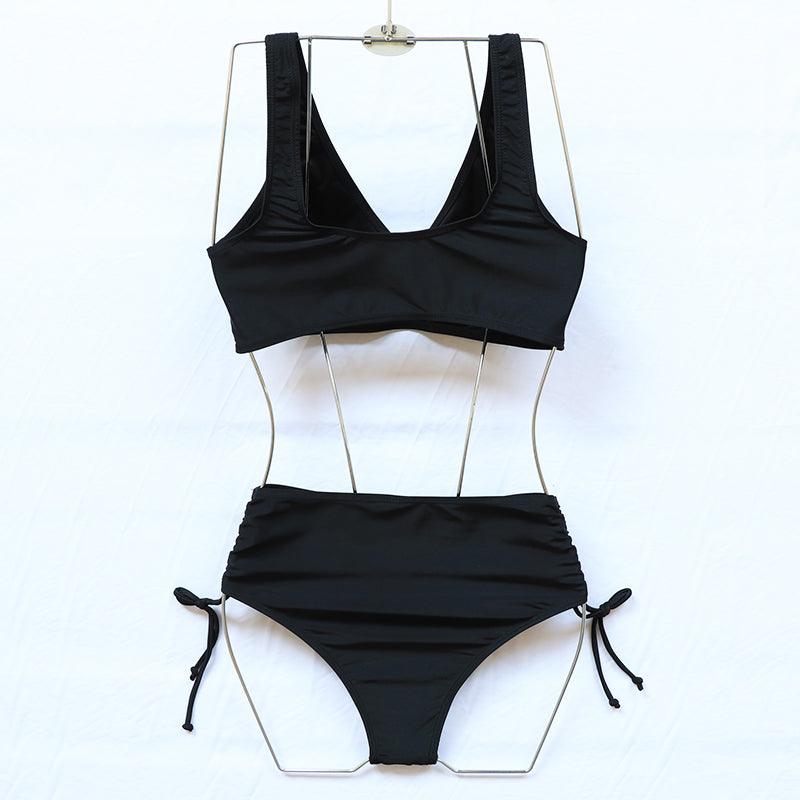 Ensemble de bikini élégant taille haute maillot de bain push-up pour femmes nouveau maillot de bain noir twist bikini taille haute pour femmes maillot de bain d'été 2 pièces à lacets à nouer devant