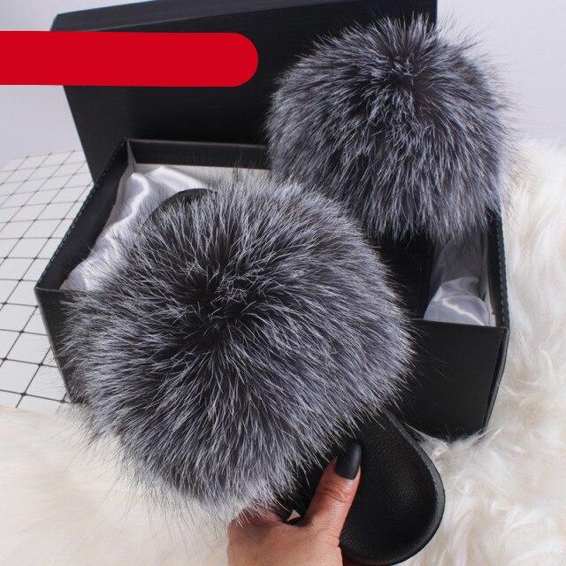 Élégantes pantoufles d'intérieur en fourrure pour femmes, claquettes de plage en peluche, pantoufles à poils, pantoufles douillettes et duveteuses à bout ouvert, sandales en plumes de fourrure de renard, chaussures à enfiler en fourrure pour femmes.