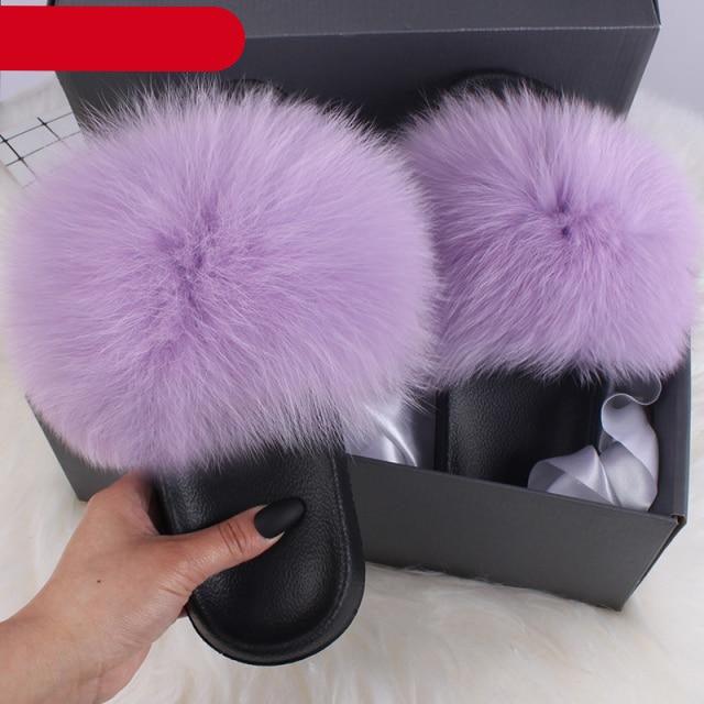 Élégantes pantoufles d'intérieur en fourrure pour femmes, claquettes de plage en peluche, pantoufles à poils, pantoufles douillettes et duveteuses à bout ouvert, sandales en plumes de fourrure de renard, chaussures à enfiler en fourrure pour femmes.