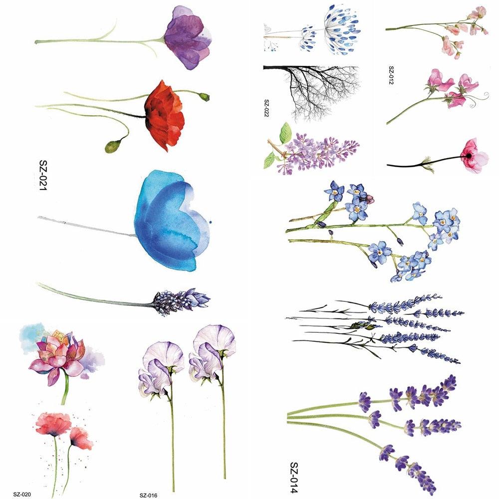 Autocollants de tatouage élégants aux fleurs de lavande temporaires imperméables colorés modernes pour enfants