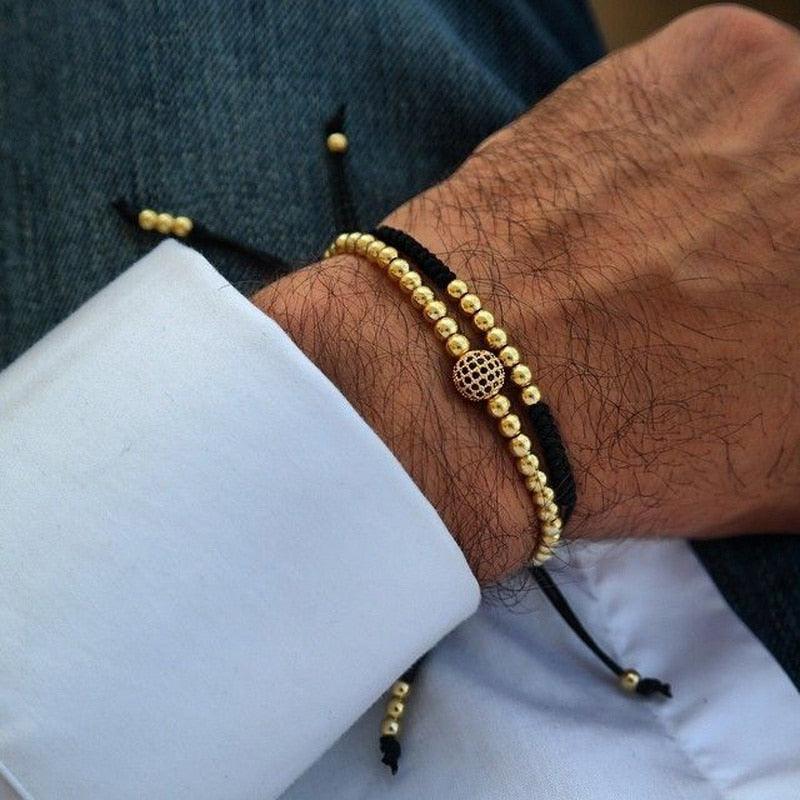 Bracelets élégants en perles dorées pour hommes et femmes, ajustables, bijoux de luxe tressés impériaux pour hommes et garçons