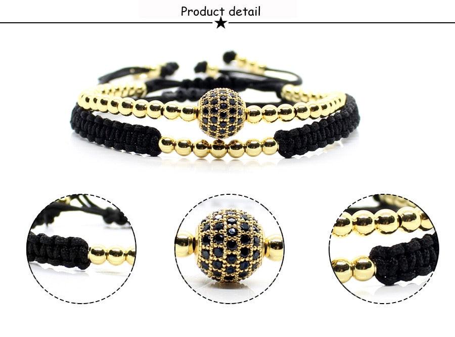 Bracelets élégants en perles dorées pour hommes et femmes, ajustables, bijoux de luxe tressés impériaux pour hommes et garçons