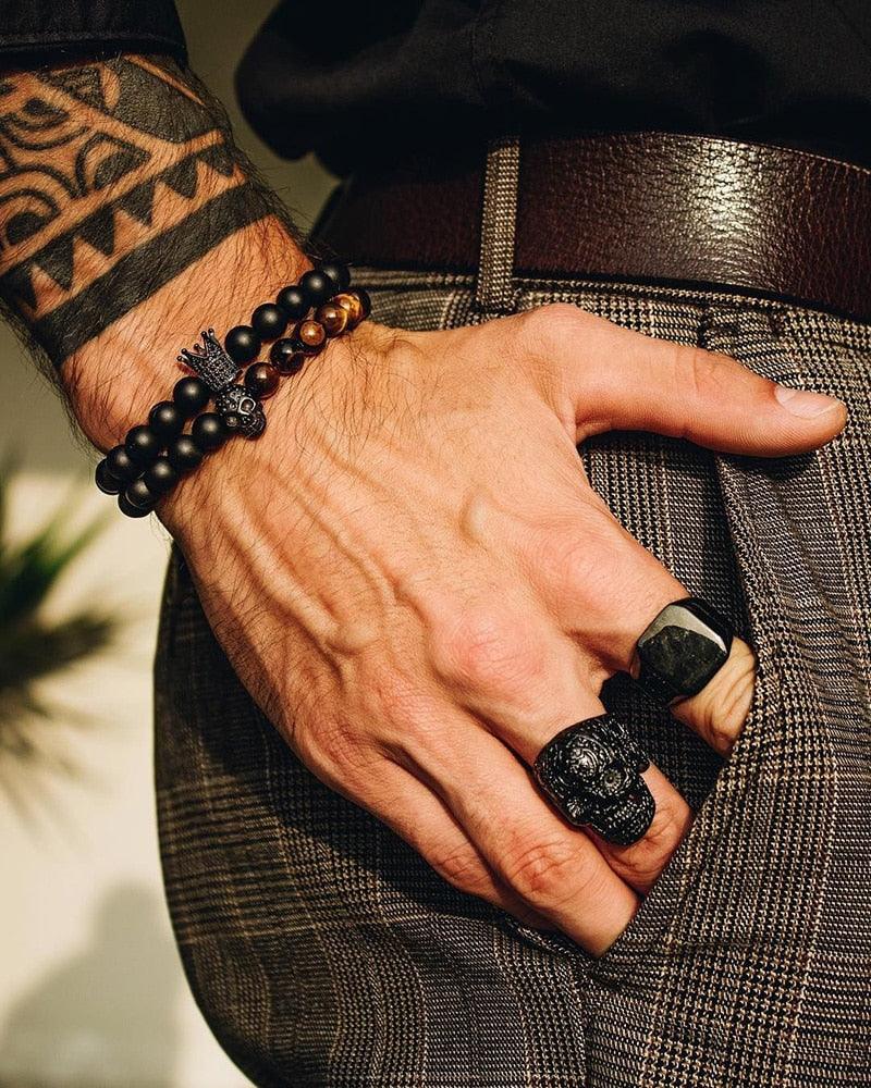 Bracelets élégants en perles dorées pour hommes et femmes, ajustables, bijoux de luxe tressés impériaux pour hommes et garçons